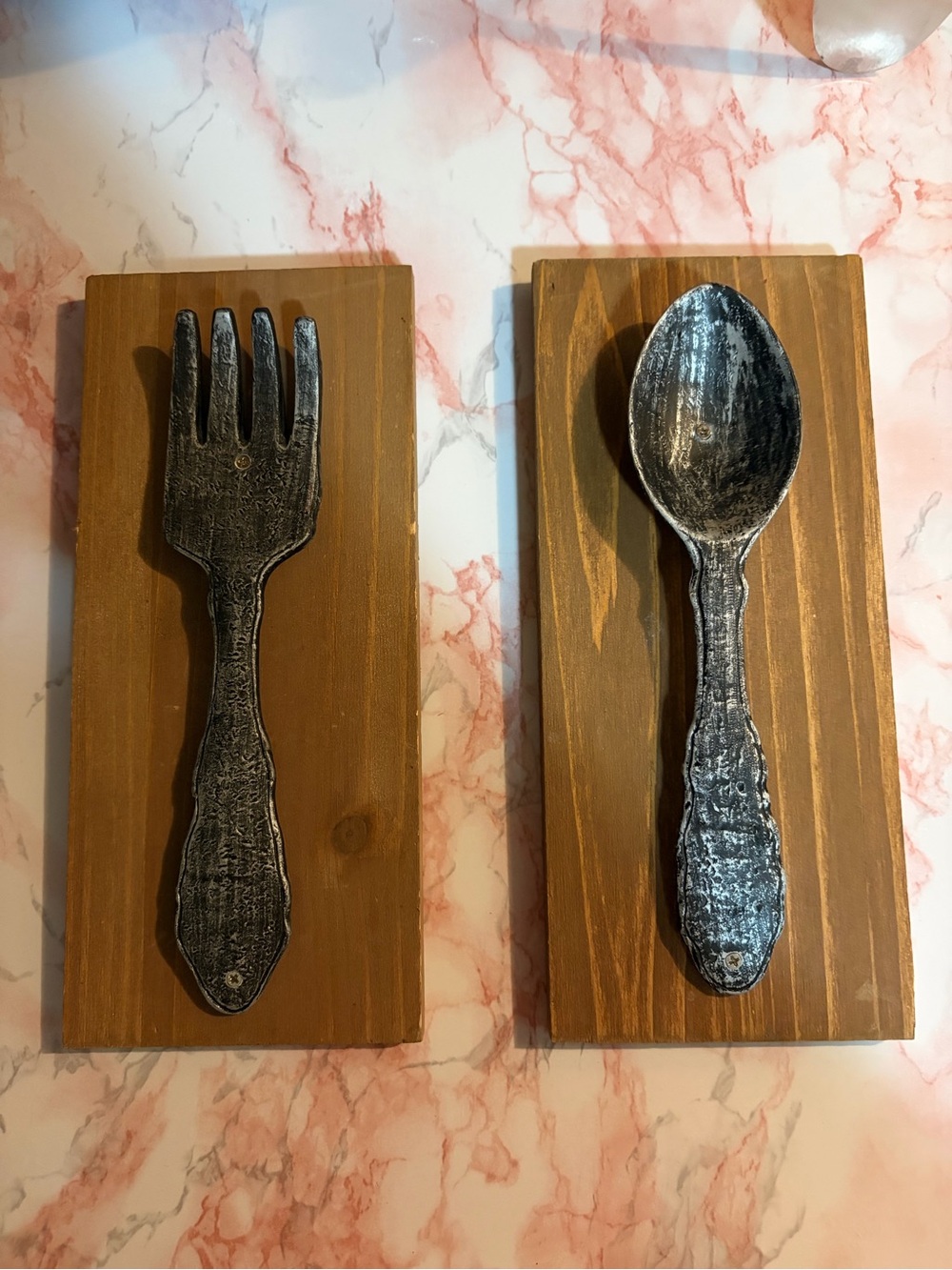 Rustic Spoon & Fork Wall Decor Set Wood Metal Kitchen Signs